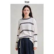 ltyp旅途原品 抗起球羊毛廓形條紋針織衫 薄款寬鬆撞色上衣女春季 M L M 灰白條紋