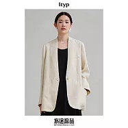 ltyp旅途原品 重磅100%亞麻新中式西裝 極簡鬆弛文藝外套女春 M L M 杏仁米