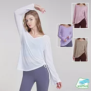【BODYAIR嚴選】大心領側皺透滑罩衫上衣(瑜珈.慢跑.運動.健身.透氣.舞蹈.運動服) M 白