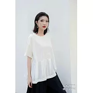 O-ni O-ni進口舒適超透氣羅馬棉下擺不規則拼接剪裁修身顯瘦實穿短袖上衣(品質保證)_2981 F 白色