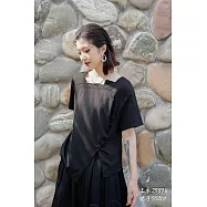 O-ni O-ni進口舒適超透氣羅馬棉造型小方領別緻設計款下擺不規則剪裁修身短袖上衣(品質保證)_2989 F 黑色