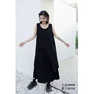 O-ni O-ni進口舒適超透氣羅馬棉下擺不規則抽皺剪裁修身長版背心顯高顯瘦大牌同款上衣(品質保證)_2993 F 黑色