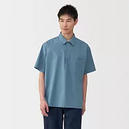 【MUJI 無印良品】男透氣短袖布帛POLO衫 S 煙燻藍