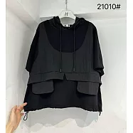 O-ni O-ni進口舒適超透氣羅馬棉帽假2件寬鬆日韓潮款升級版短袖上衣(品質保證)_21010 F 黑色