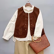 【ACheter】 復古寬鬆休閒百搭純色口袋雙排扣燈芯絨馬甲背心外罩上衣# 124541 XL 咖色
