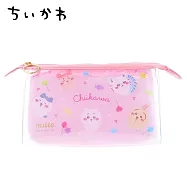 【日本正版授權】吉伊卡哇 x MITTE 透明分隔 三角 收納包 化妝包/筆袋 小八/兔兔/烏薩奇/Chiikawa - 粉色款