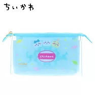 【日本正版授權】吉伊卡哇 x MITTE 透明分隔 三角 收納包 化妝包/筆袋 小八/兔兔/烏薩奇/Chiikawa - 藍色款