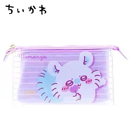 【日本正版授權】吉伊卡哇 x MITTE 透明分隔 三角 收納包 化妝包/筆袋 小八/兔兔/烏薩奇/Chiikawa - 紫色款