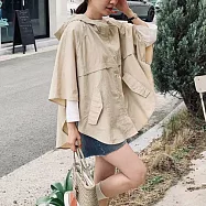 【ACheter】 韓國東大門時尚潮流寬鬆連帽襯衫披風斗篷薄中長外套# 124532 FREE 杏色