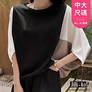 【Jilli~ko】圓領時尚拼接寬鬆蝙蝠袖上衣 J12109 FREE 黑色