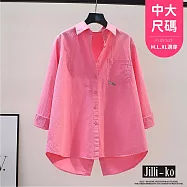 【Jilli~ko】純色中長款寬鬆後開衩襯衫 J12112 FREE 粉紅色