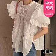 【Jilli~ko】氣質荷葉邊泡泡袖拼接A-LINE上衣 J12150 FREE 白色