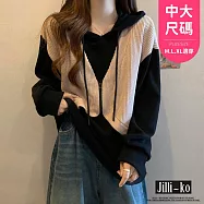 【Jilli~ko】假兩件慵懶風寬鬆拉鍊拼接連帽衛衣 J10997 FREE 杏色