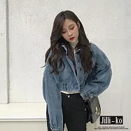 【Jilli~ko】INS風復古寬鬆短款牛仔外套夾克 L-XL J11653 L 藍色