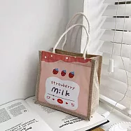【素包包】手提包 小七超商輕購物輕鬆裝方形麻布手提(76551015) _草莓牛奶