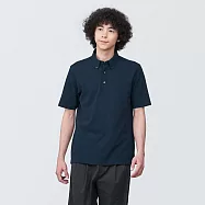 【MUJI 無印良品】男涼感鹿子織扣領短袖POLO衫 S 暗藍