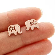 【水星記】小資女花朵動物可愛簡約鏤空不鏽鋼耳釘(20327010) _大象x玫瑰金