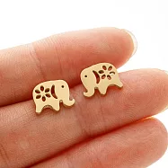 【水星記】小資女花朵動物可愛簡約鏤空不鏽鋼耳釘(20327010) _大象x金色