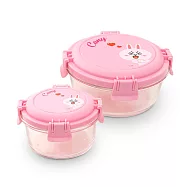 【Hiromimi】LINE FRIENDS玻璃保鮮盒2入組(小碗x1+大碗x1) 兔兔