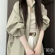 【初色】純色翻領單排釦寬鬆長袖防曬衫上衣女上衣襯衫外套-綠色-10778(M-2XL可選) M 綠色