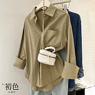 【初色】純色翻領寬鬆單排釦長款襯衫上衣女上衣開衫外套女外套-共5色-10780(M/L可選) M 卡其色