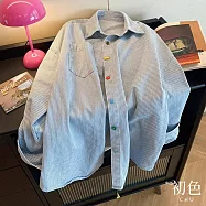 【初色】復古簡約撞色牛仔條紋襯衫上衣女上衣開衫外套-藍色-10781(M-XL可選) M 藍色