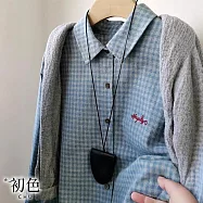 【初色】韓版簡約寬鬆格紋字母單排釦刺繡長袖襯衫女上衣外搭外套-藍灰格紋-10829(M-XL可選) XL 藍灰格紋