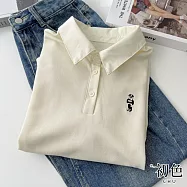 【初色】休閒簡約撞色拼接小熊刺繡半門襟翻領短袖POLO衫T恤上衣女上衣-共3色-10806(F可選) F 杏色