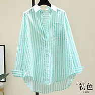 【初色】韓版寬鬆條紋通勤長袖襯衫上衣女上衣開衫輕薄外套-共6色-10832(M-3XL可選) XL 綠色