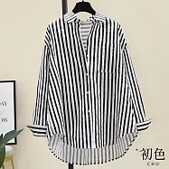 【初色】韓版寬鬆條紋通勤長袖襯衫上衣女上衣開衫輕薄外套-共6色-10832(M-3XL可選) 2XL 黑色