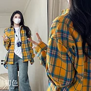 【初色】韓版格紋翻領襯衫上衣女上衣開衫單排扣長袖外套-共12色-10782(M-2XL可選) 2XL 黃色
