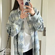 【初色】韓版格紋翻領襯衫上衣女上衣開衫單排扣長袖外套-共12色-10782(M-2XL可選) XL 淺藍色