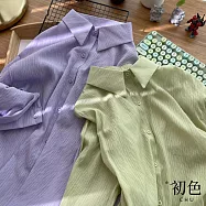 【初色】韓版純色通勤褶皺感中長款翻領襯衫女上衣開衫外套-共10色-10786(F可選) F 黃色