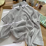 【初色】韓版純色通勤褶皺感中長款翻領襯衫女上衣開衫外套-共10色-10786(F可選) F 淺灰