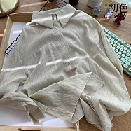 【初色】韓版純色通勤褶皺感中長款翻領襯衫女上衣開衫外套-共10色-10786(F可選) F 卡其