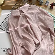 【初色】韓版純色通勤褶皺感中長款翻領襯衫女上衣開衫外套-共10色-10786(F可選) F 粉色