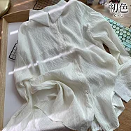 【初色】韓版純色通勤褶皺感中長款翻領襯衫女上衣開衫外套-共10色-10786(F可選) F 杏色