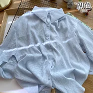【初色】韓版純色通勤褶皺感中長款翻領襯衫女上衣開衫外套-共10色-10786(F可選) F 淺藍