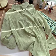 【初色】韓版純色通勤褶皺感中長款翻領襯衫女上衣開衫外套-共10色-10786(F可選) F 綠色