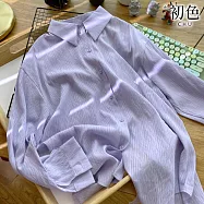 【初色】韓版純色通勤褶皺感中長款翻領襯衫女上衣開衫外套-共10色-10786(F可選) F 深紫