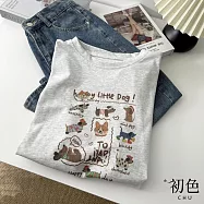 【初色】美式復古寬鬆顯瘦動物印花圓領寬鬆短袖T恤上衣女上衣-共4色-10812(F可選) F 奶灰色