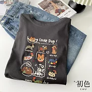 【初色】美式復古寬鬆顯瘦動物印花圓領寬鬆短袖T恤上衣女上衣-共4色-10812(F可選) F 深灰色