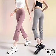 【初色】彈力提臀無痕顯瘦微喇叭七分健身瑜珈褲休閒褲長褲-共7色-10744(M-2XL可選) M 粉色