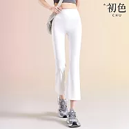 【初色】彈力提臀無痕顯瘦微喇叭七分健身瑜珈褲休閒褲長褲-共7色-10744(M-2XL可選) 2XL 白色