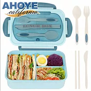 【AHOYE】可微波加熱分格便當盒 附餐具 (飯盒 保溫盒 兒童便當 餐盒) 藍色