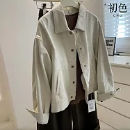 【初色】韓系休閒寬鬆純色明線口袋袖扣單排扣翻領長袖牛仔外套女外套-共2色-10716(M-XL可選) XL 米色