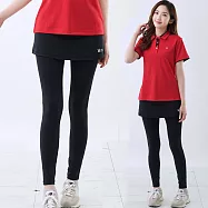 【遊遍天下】MIT台灣製女款3D吸排假兩件式彈力褲(GP1020) M 黑色