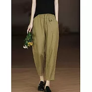 O-ni O-ni特優精選苧麻輕薄寬鬆透氣鬆緊腰頭高雅氣質顯高顯瘦9分哈倫長褲(品質保證)_523/ F 芥末黃