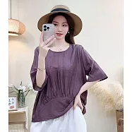 O-ni O-ni優質精選天絲棉輕薄涼爽簡約抽皺設計顯瘦5分袖上衣熱銷升級版_(品質保證)718/ F 紫色