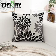 【OMORY】居家美學抱枕套45x45cm- 亞麻(花團黑)